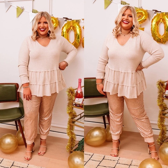 🦃BLACK FRIDAY SALE🦃 Bottoms Up Plus Size Sequin Jogger - Picture 3 of 6